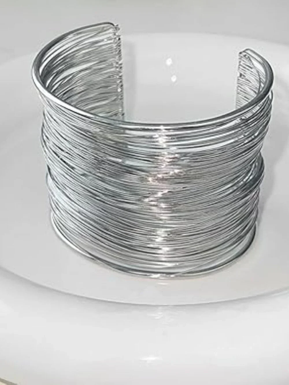 Silver Wide Wire Cuff Chunky Bracelet Open Cuff‎ Arm Layered Boho